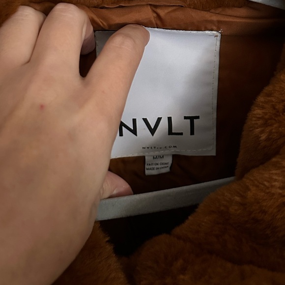 NVLT Bunny Puffer Jacket cognac brown faux fur Med NWOT - Picture 5 of 6
